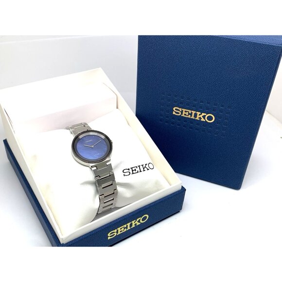 Seiko Women's Watch SUP385 Solar Blue Dial Silver Stainless Steel 28mm - Picture 3 of 14